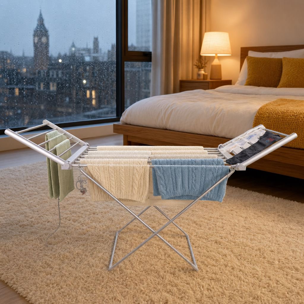 Space Aluminum Floor Folding Electric Heating Thermostatic Clothes Drying Rack Drying Clothes Racks