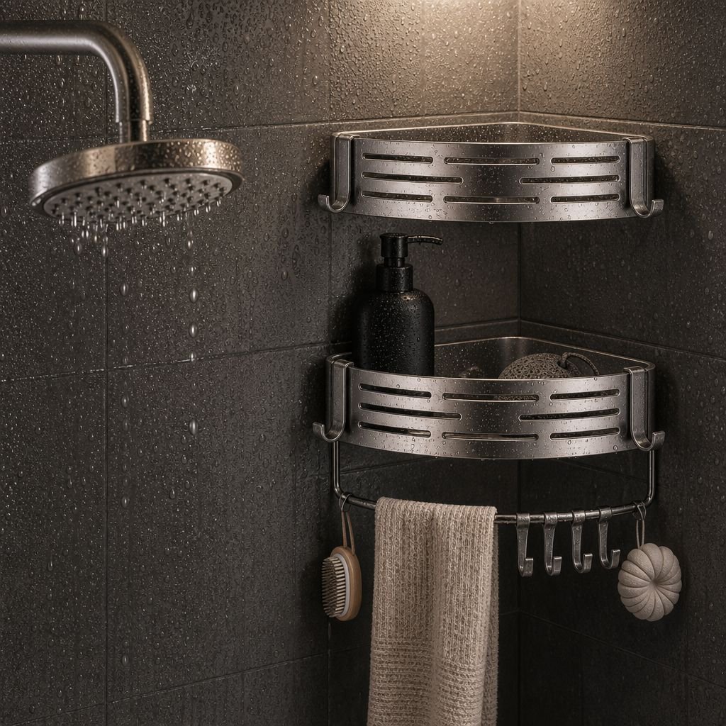 Modernes Design: Dreieckiges Badregal für die Ecke
