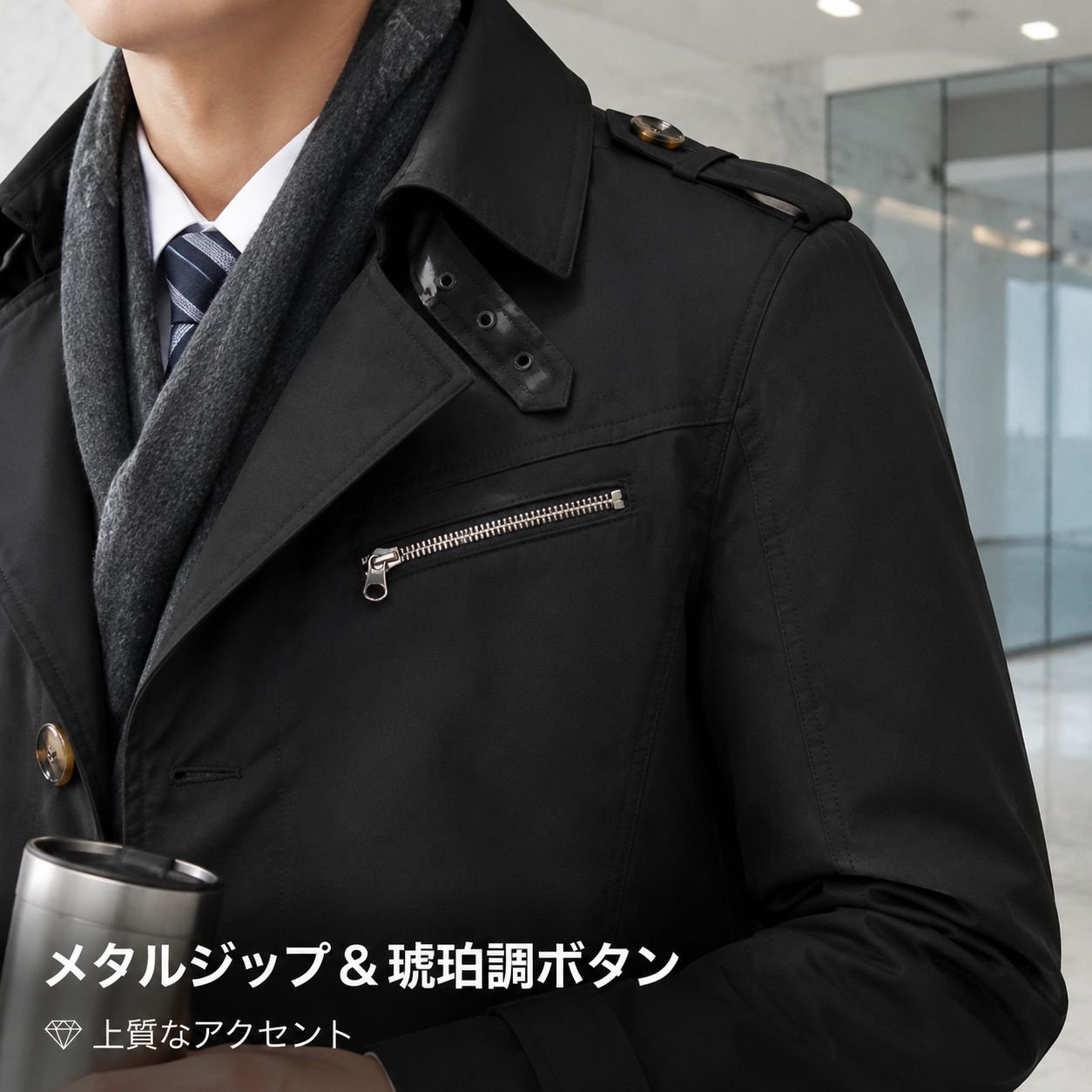 メンズ ピュアコットン ミドル丈 トレンチコート