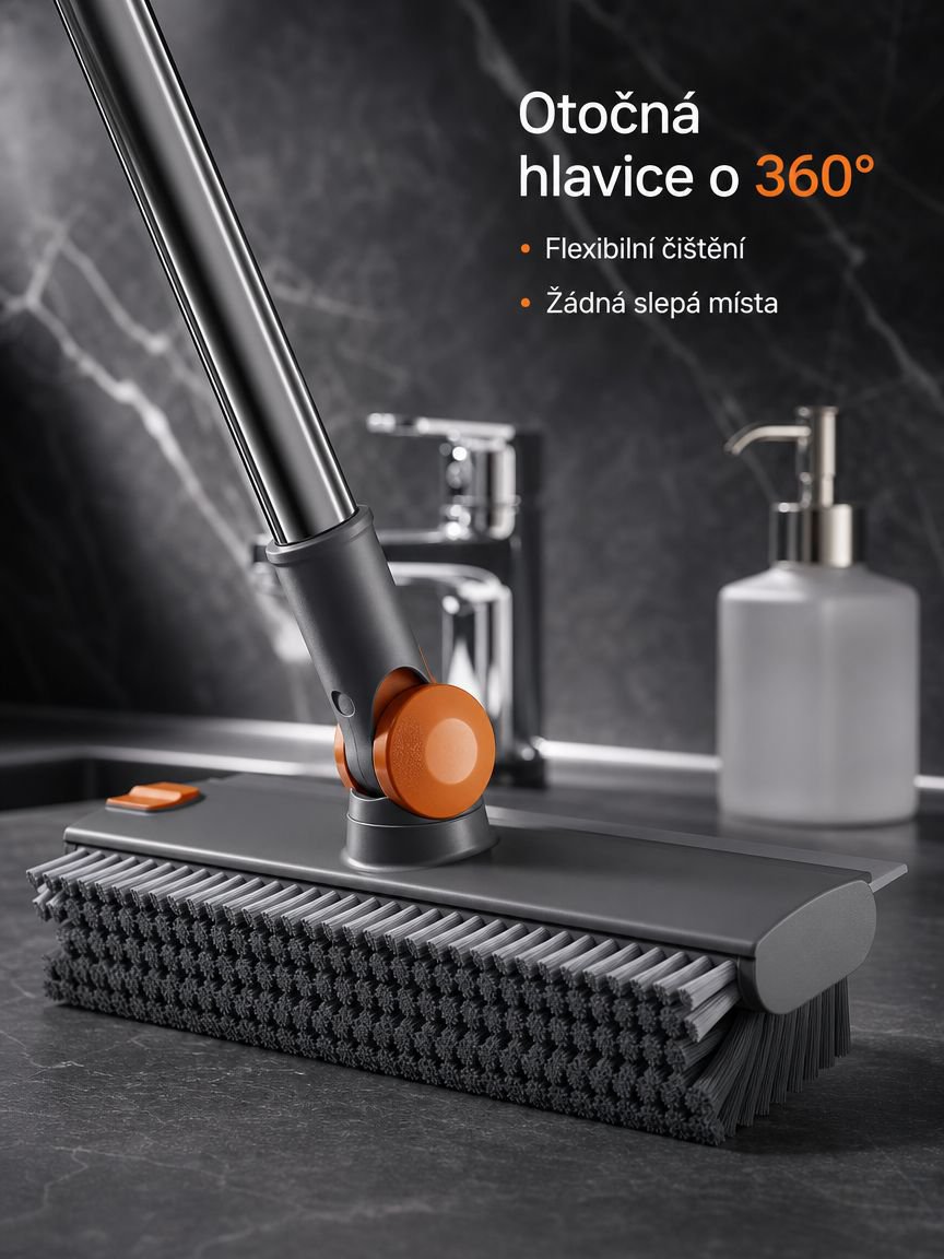 Kartáč na spáry dlaždic v koupelně, 360° otočný tvrdý smeták, multifunkční čisticí nástroj