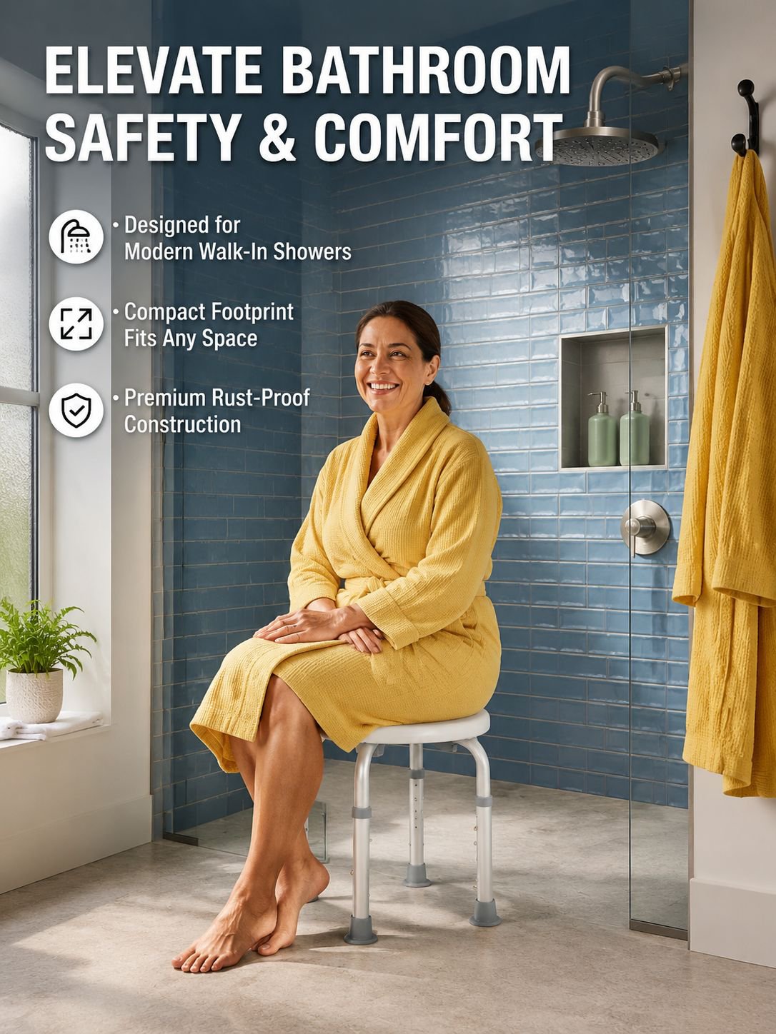 Aluminum alloy shower chair for elderly in bathroom
