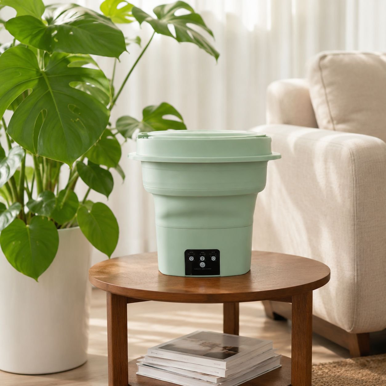 Lightweight portable washing machine in use