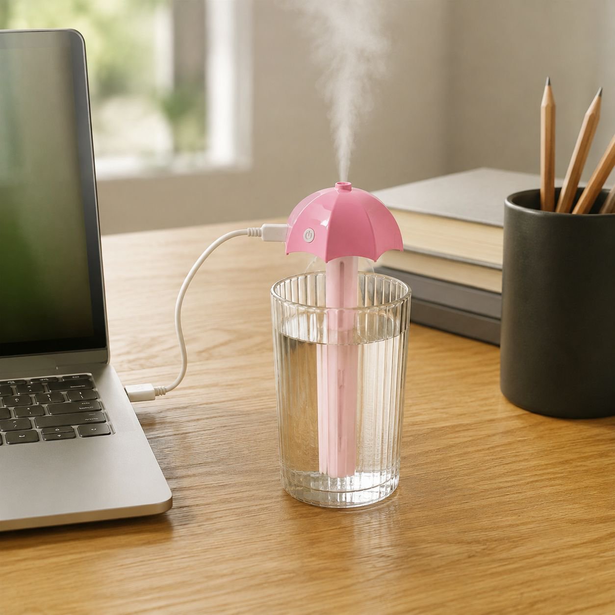 Mini wireless ultrasonic atomizing humidifier in use