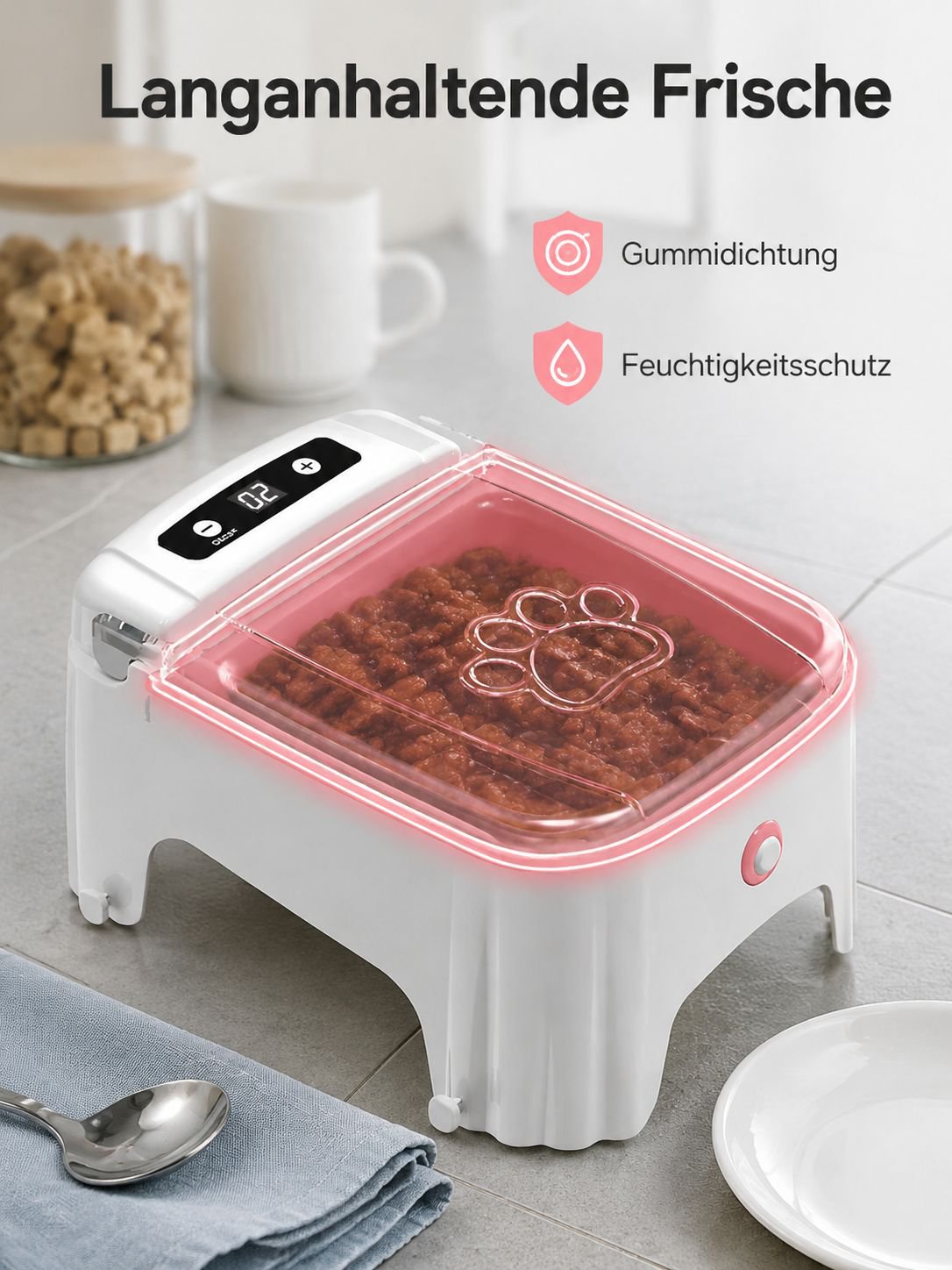 Automatischer Futterspender mit Sensor und Feuchtigkeitsschutz für Katzen und Hunde