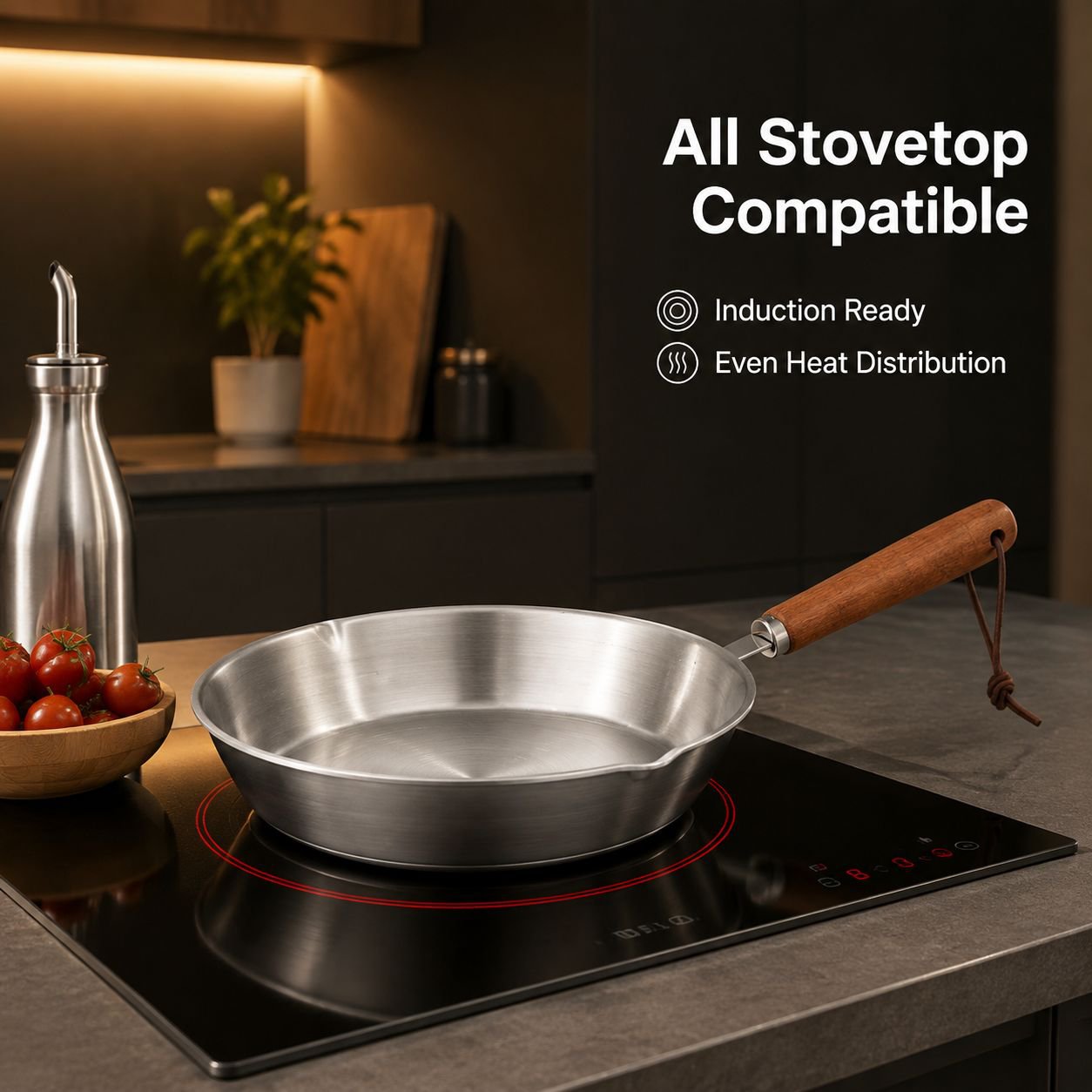 Stainless steel frying pan for frying eggs