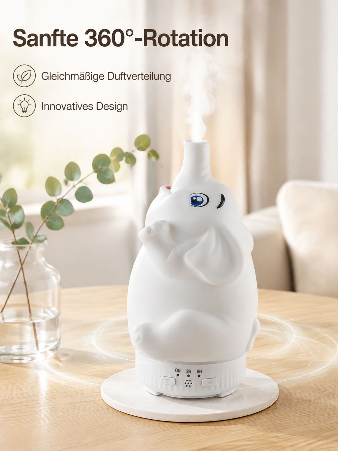 2026 Neue drehbare Elefanten-Aroma-Diffusor (mit 7-Farben-Licht und Quallen-Befeuchtungsmittel) 