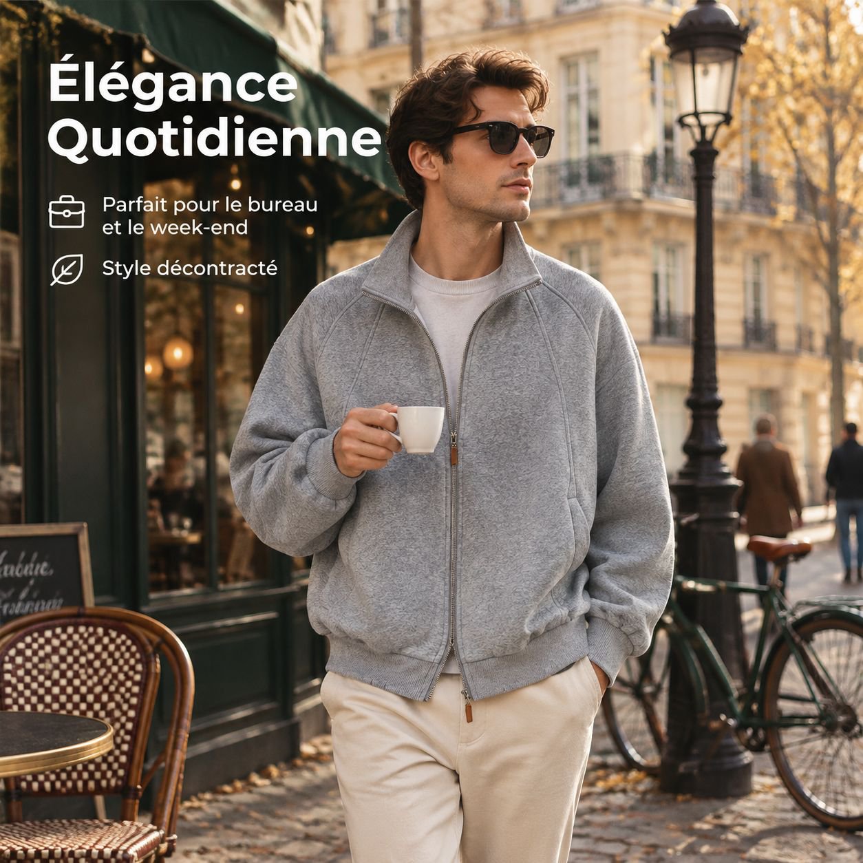 Blouson décontracté à col montant doublé pour homme automne