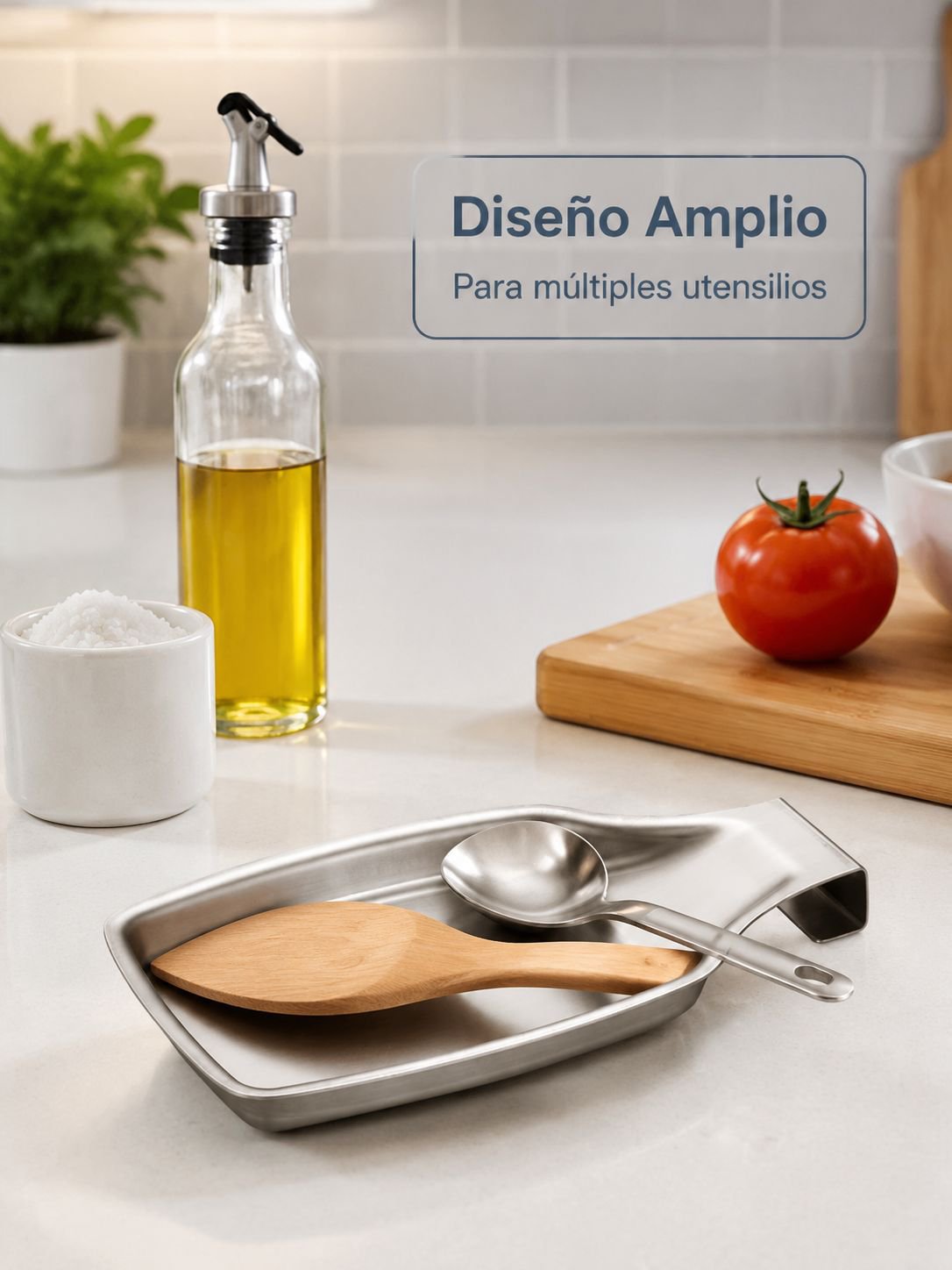 Soporte para cucharas de cocina de acero inoxidable 304, bandeja multifuncional