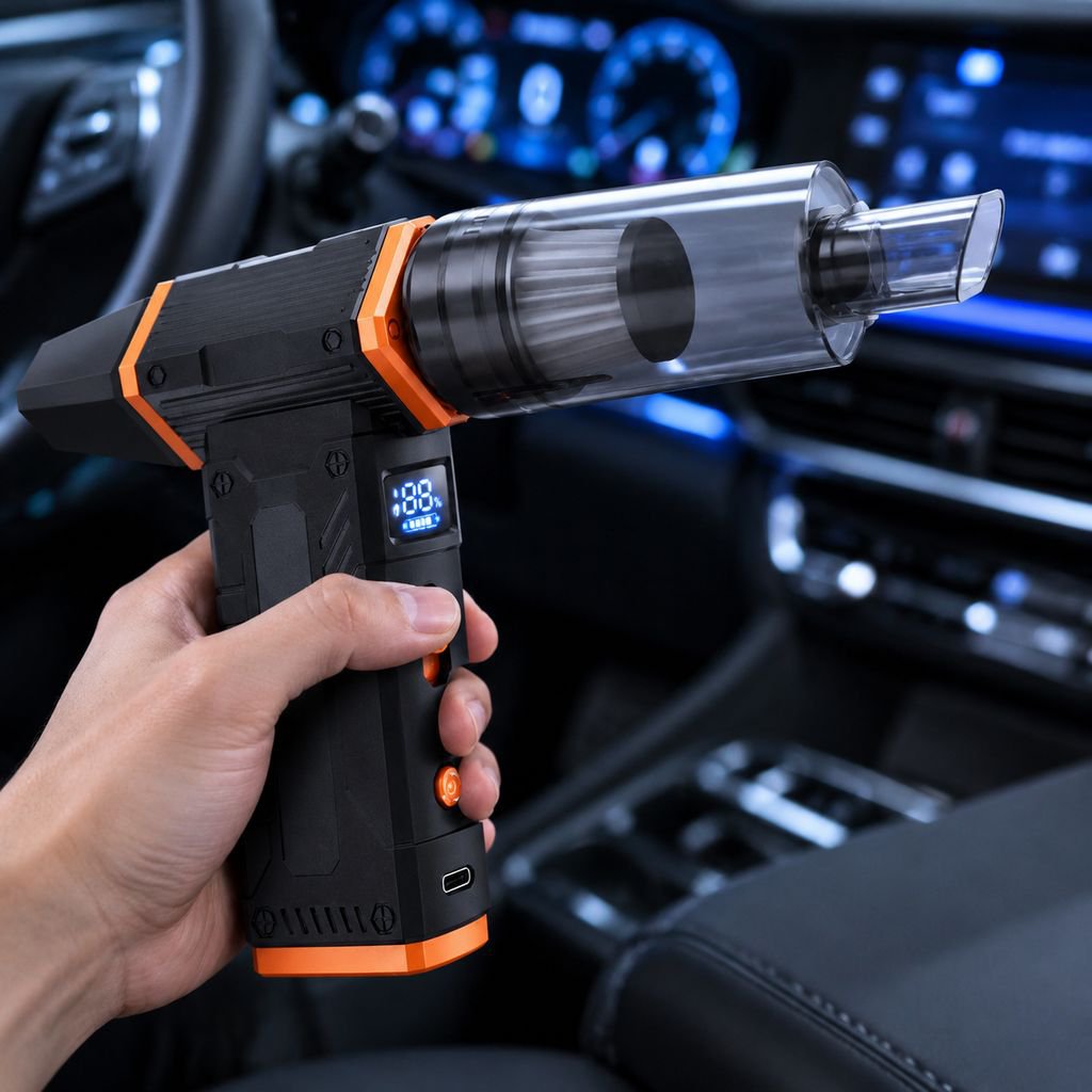 Lightweight car vacuum cleaner being charged