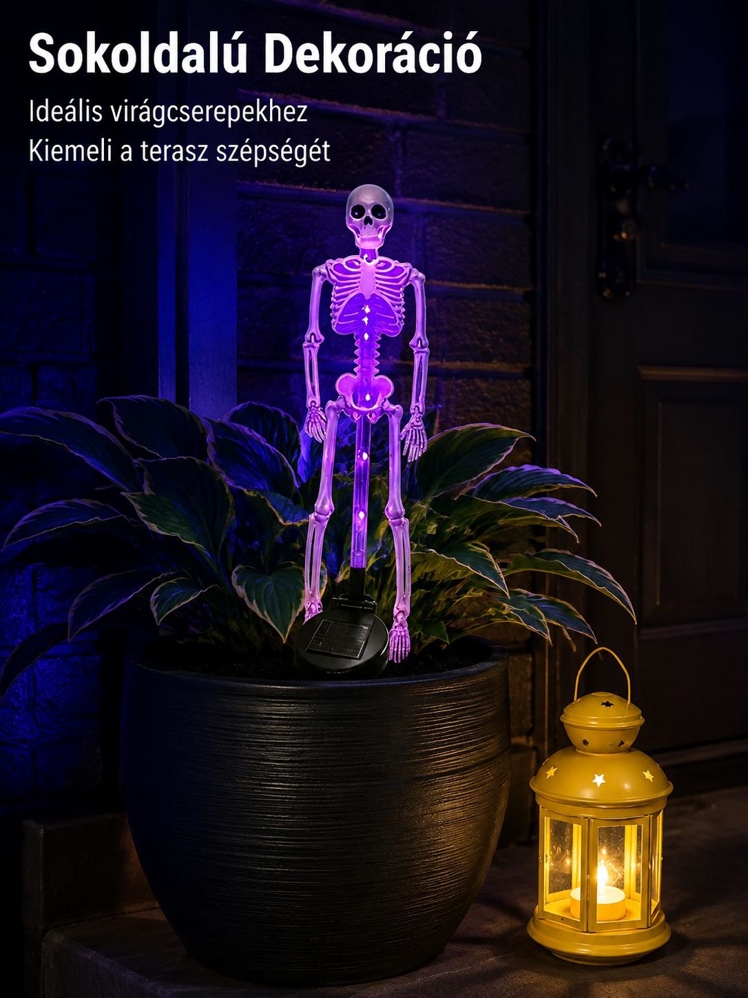 Napelemes lámpa koponya mintával