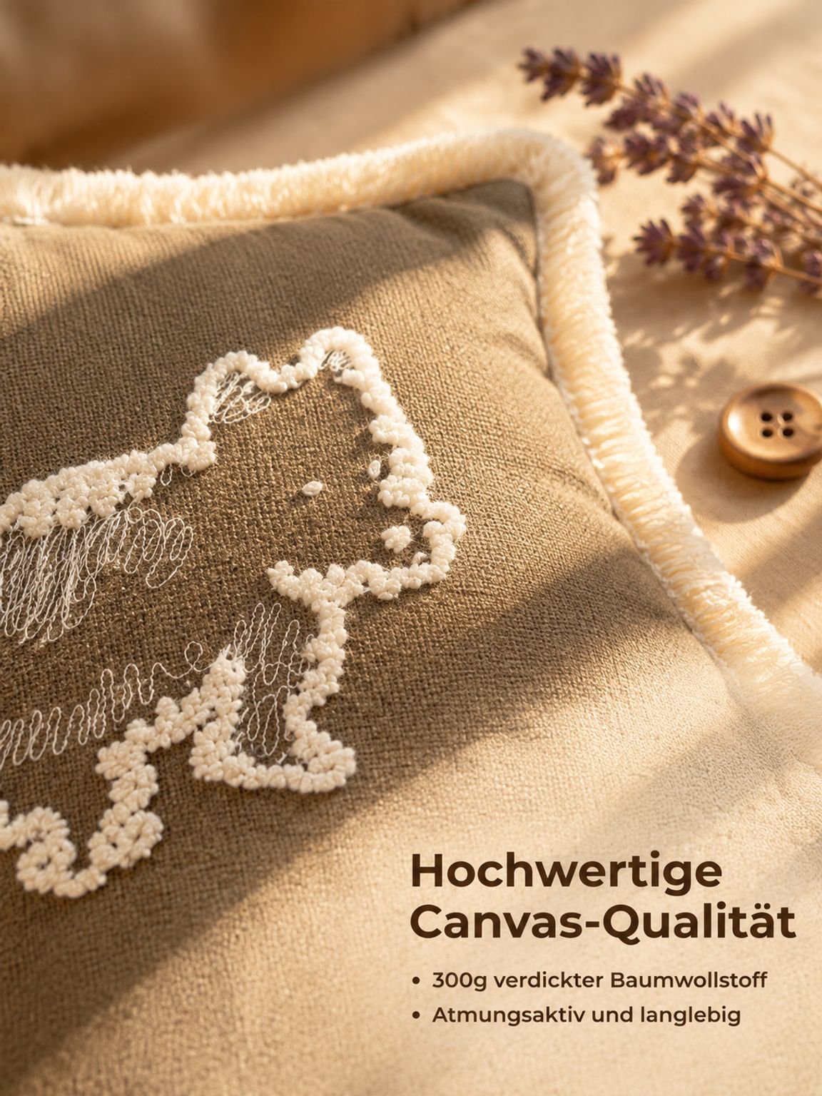 Dekorative Kissenhülle mit Hundemotiv und hochwertiger Stickerei