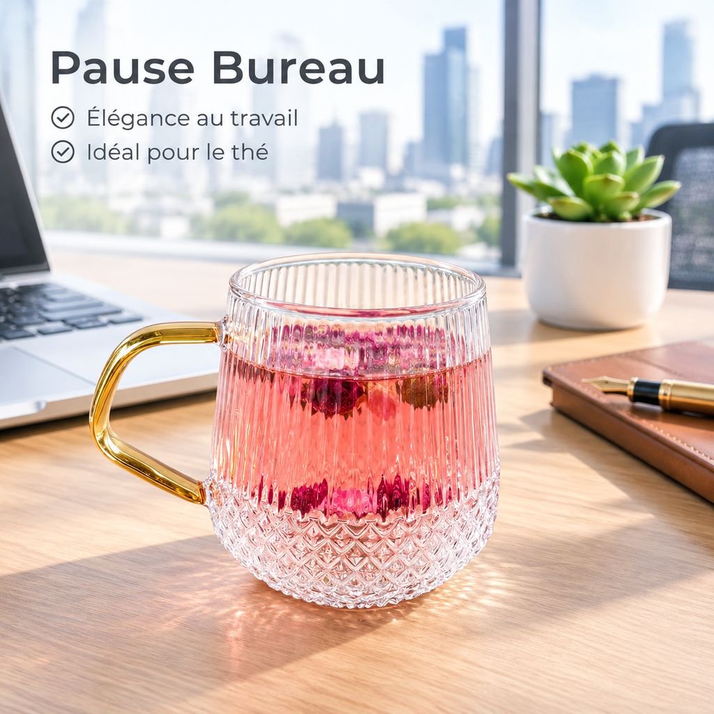 Vue de profil d’une tasse en verre avec anse
