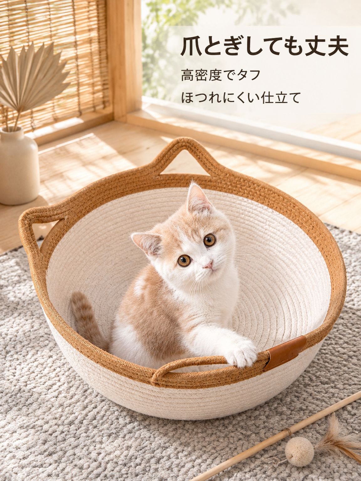 オールシーズン対応の編み込み猫用ベッド