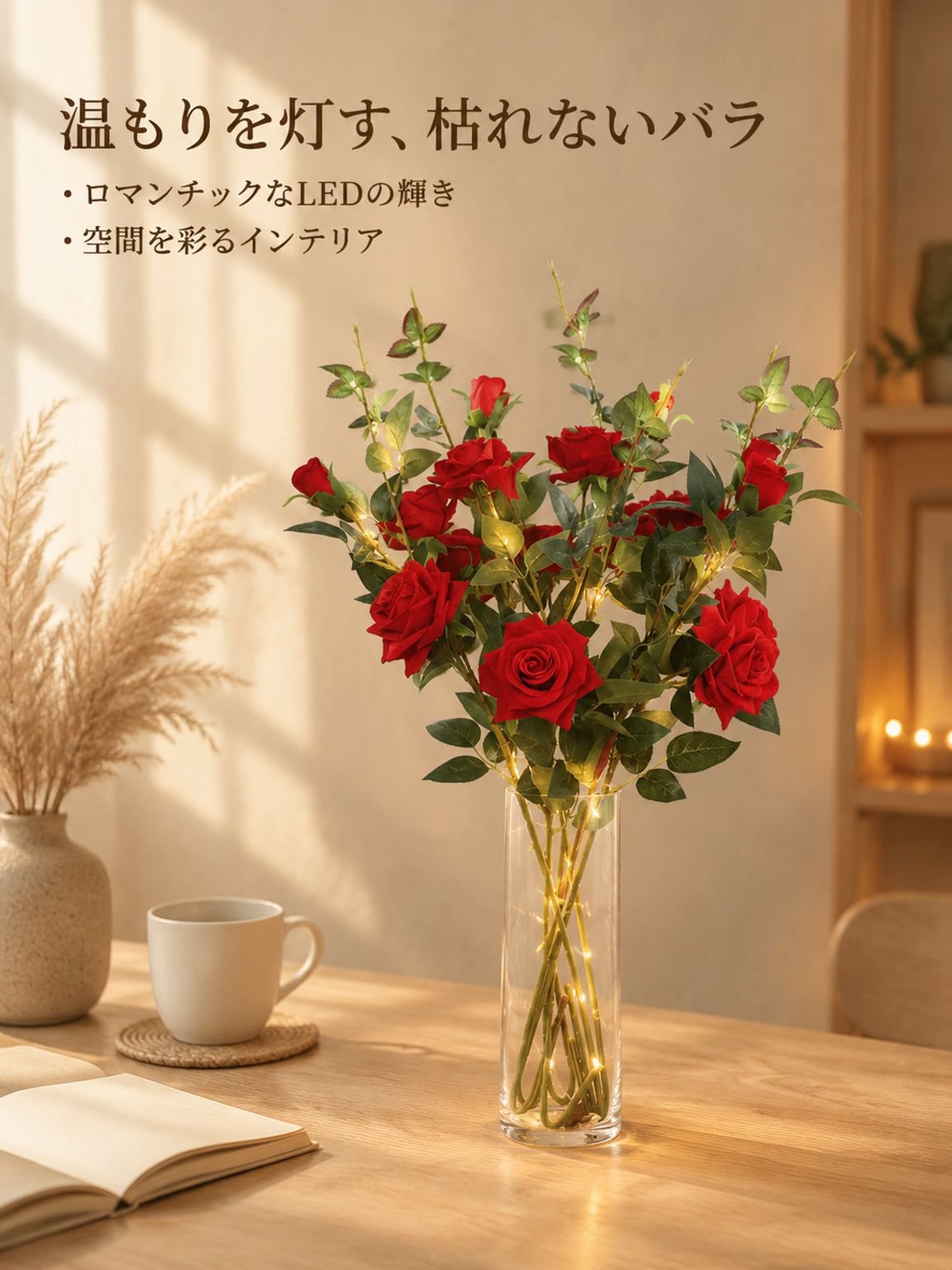 インテリア用造花バラの置物