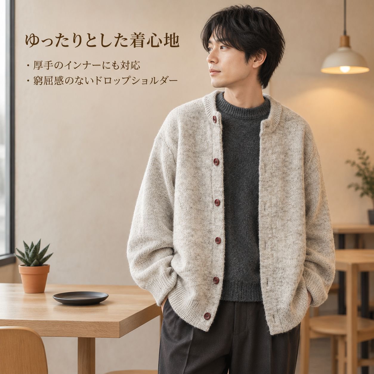 メンズ 秋冬用 厚手ニットカーディガン