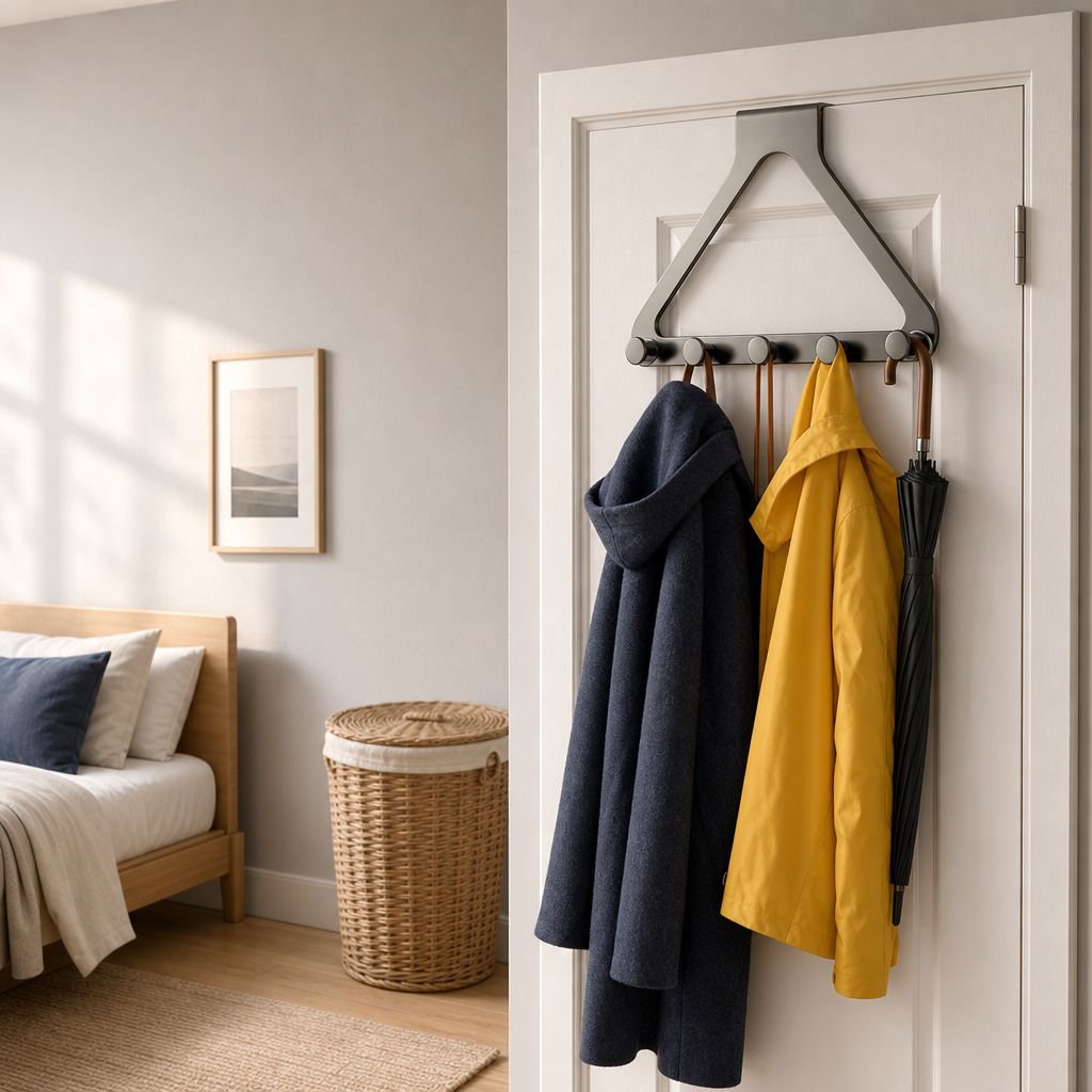 No-Nail Over-the-Door Hooks Wall Storage Shelf