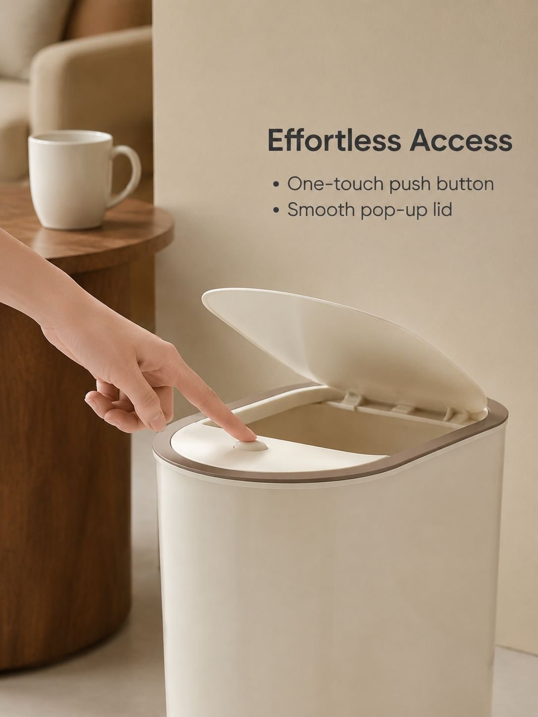 Household trash can with lid, odor-proof, large capacity, squeeze-type storage bin for living room a