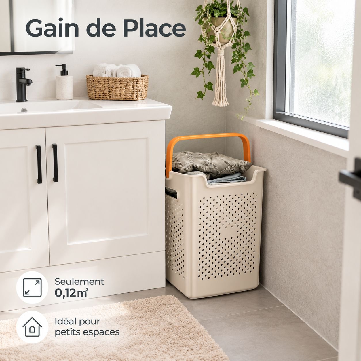 Panier à linge portable ajouré pour salle de bain