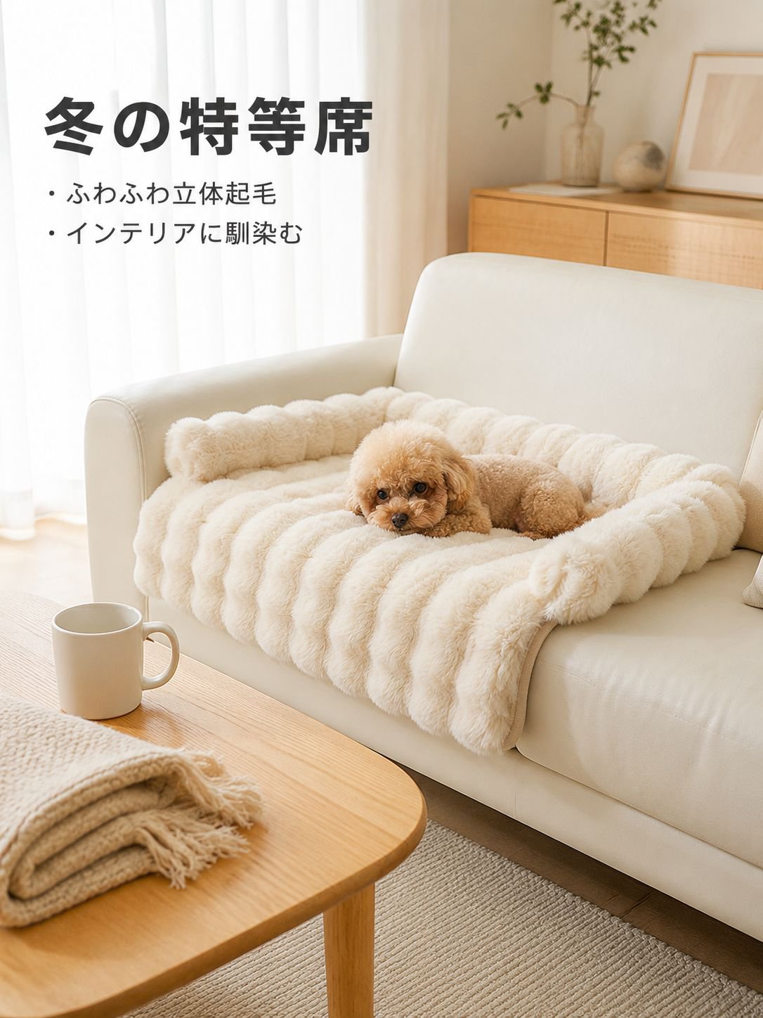 冬用厚手ラビットファー滑り止めペットマット