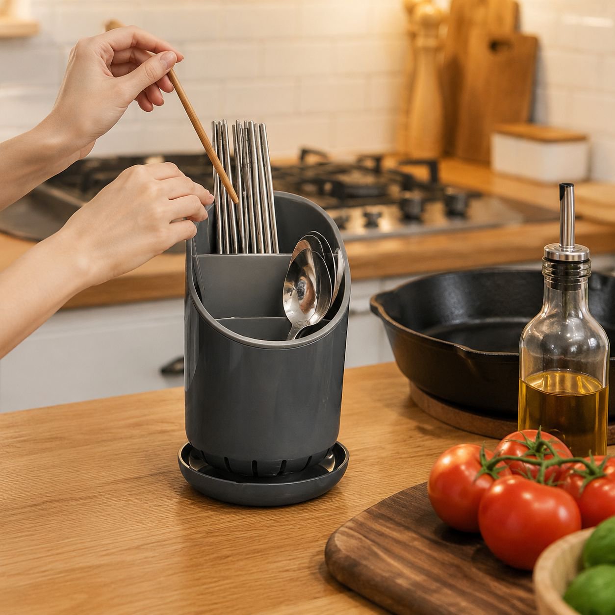 Removable Tiered Utensil Organizer with Water Drainage