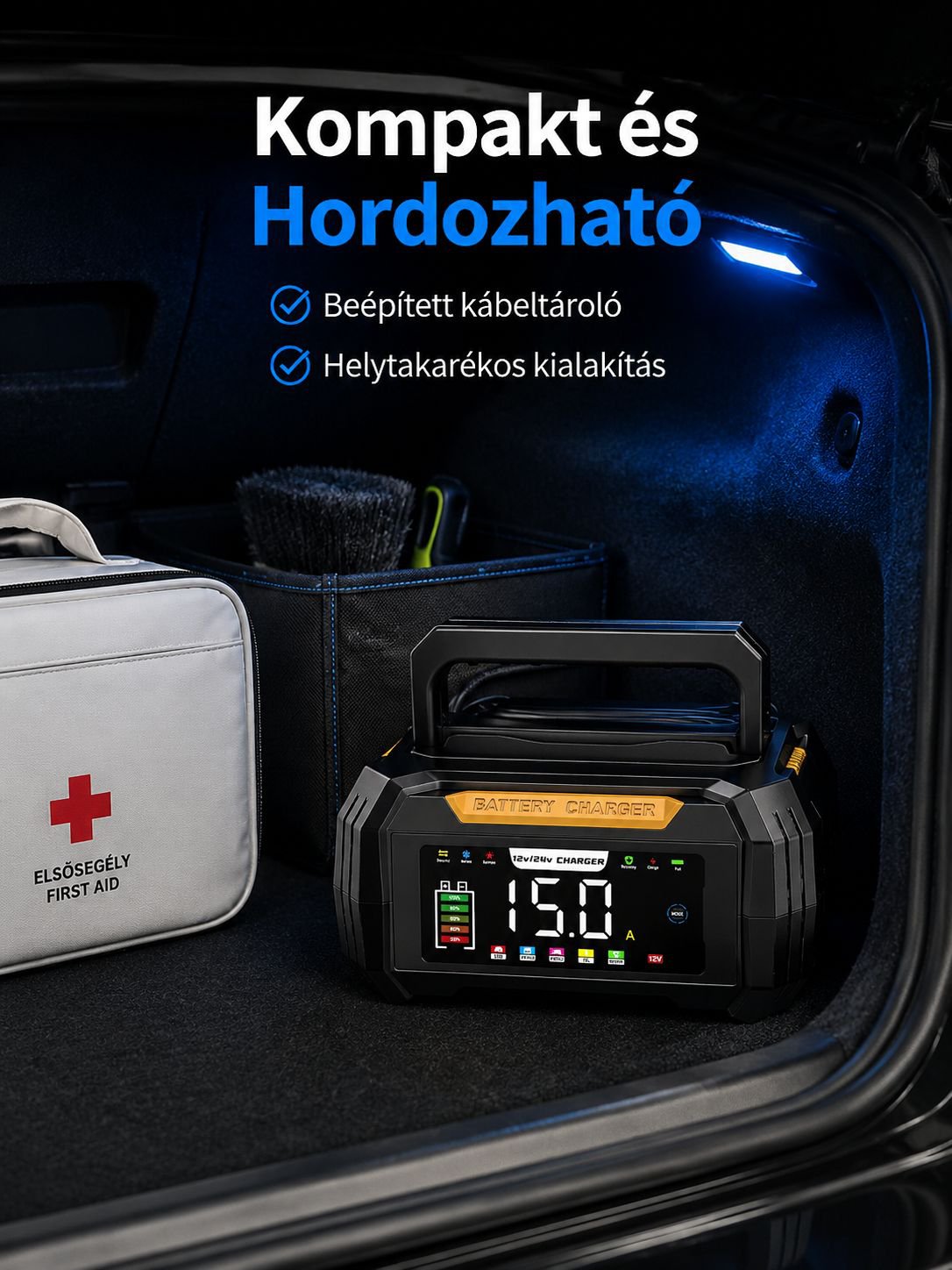 Praktikus hordozható autós töltő