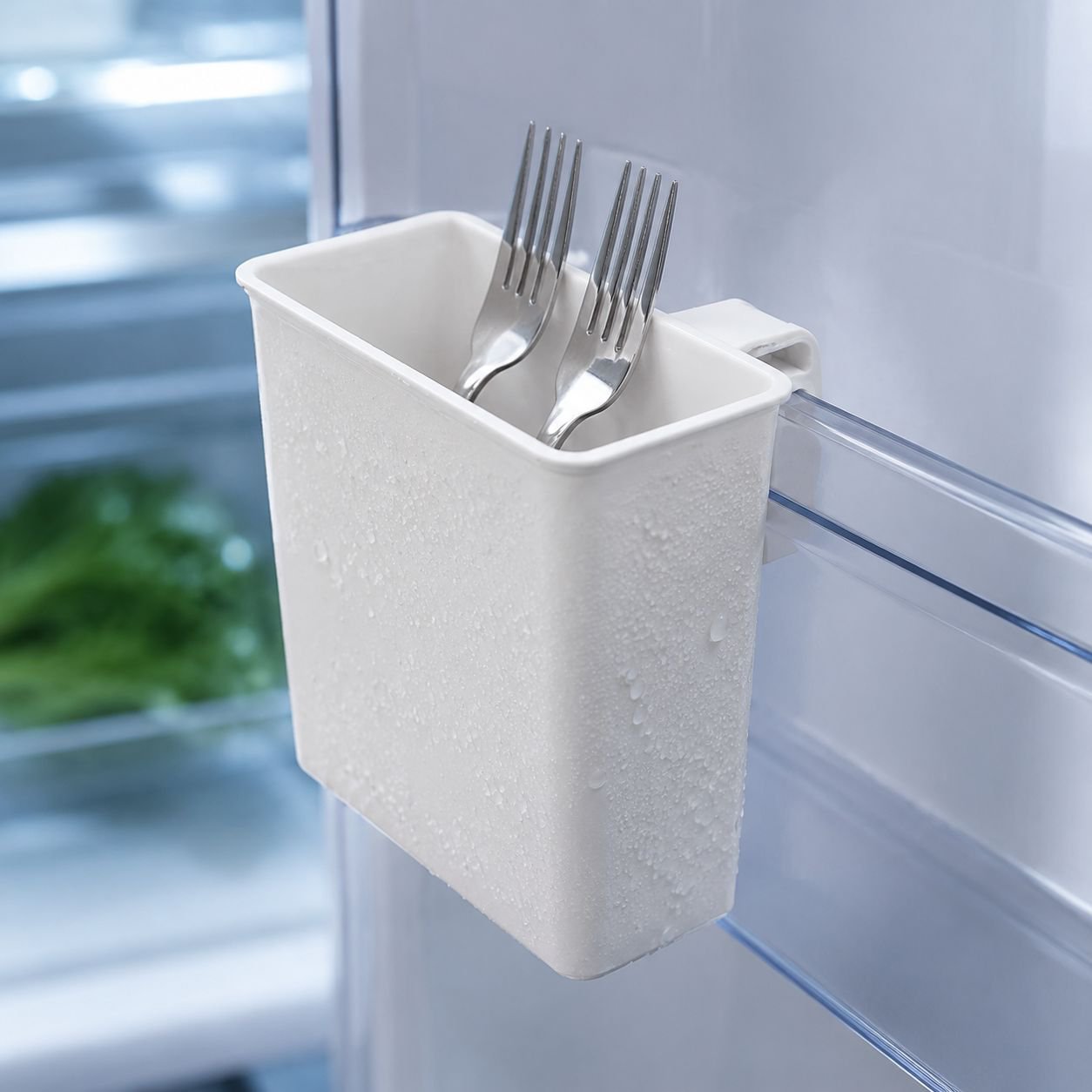Refrigerator side door rack for forks and spoons