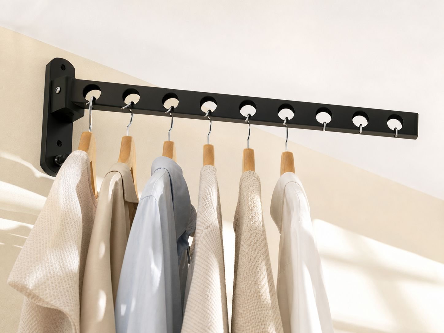 Space-saving clothes hanger folded for storage
