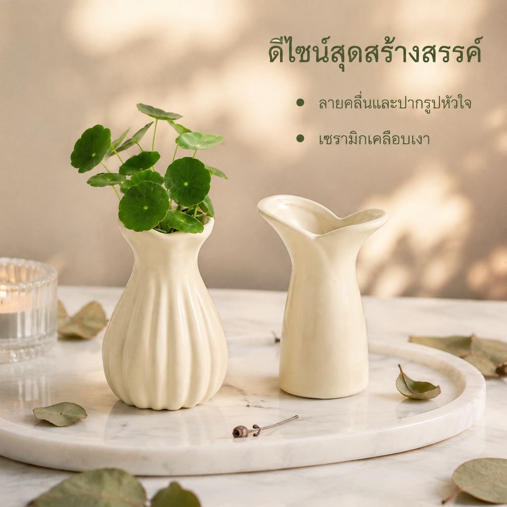 แจกันเซรามิกมินิพร้อมดอกไม้ปลอมสำหรับตกแต่งบ้าน