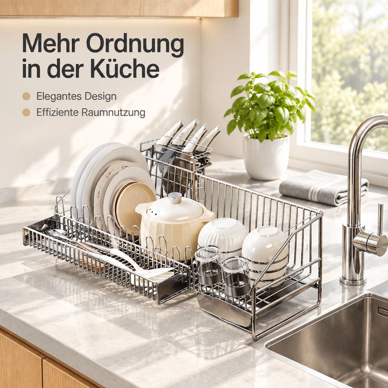 Abtropfgestell Edelstahl 304 Geschirrkorb Multifunktion Küchen-Organizer