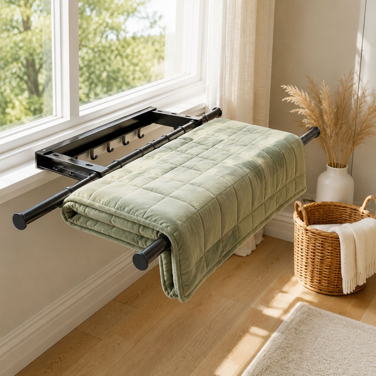 Close-up of durable stainless steel laundry rod for home use