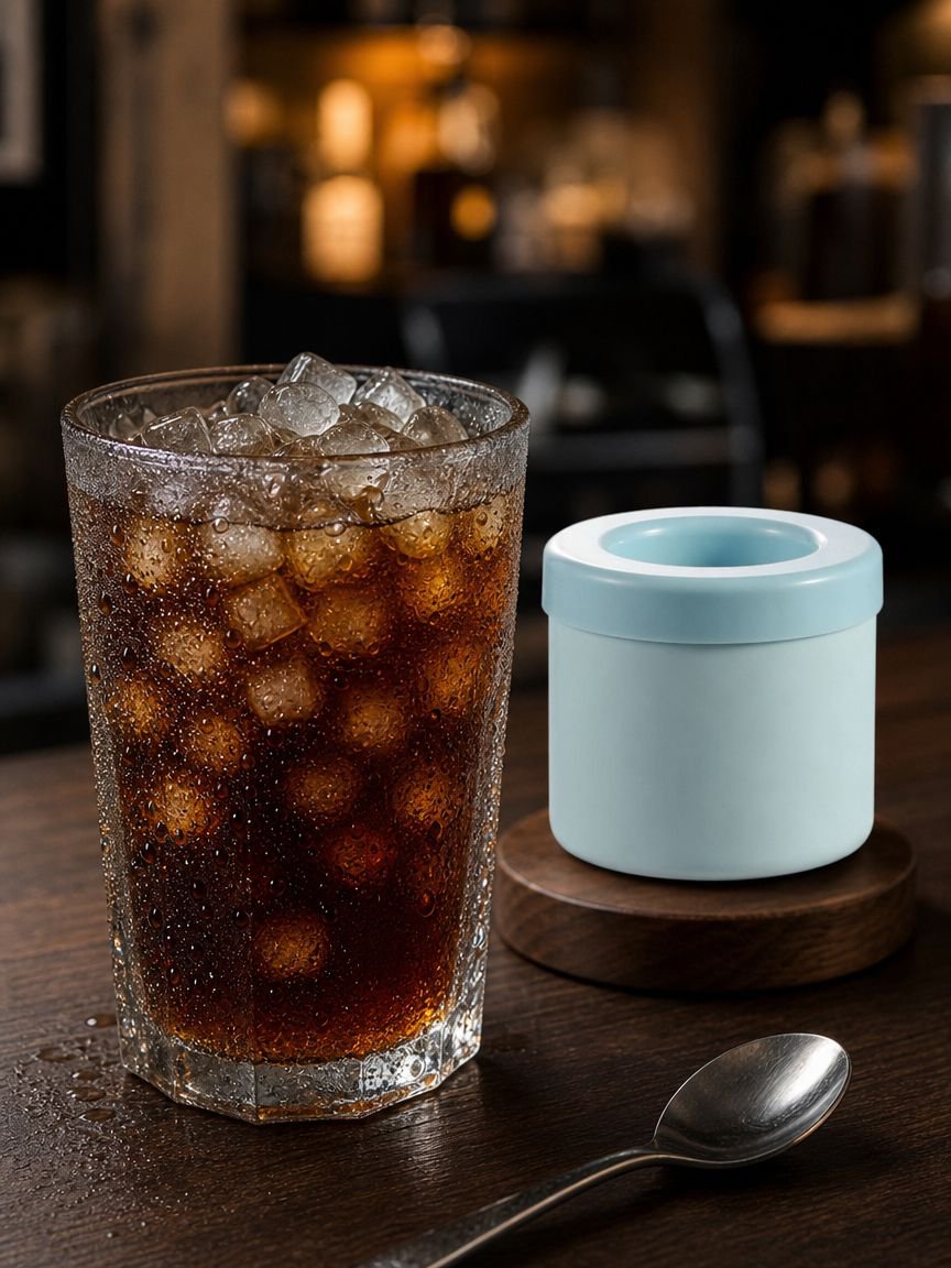 Making drinks with cylinder shaped ice cubes