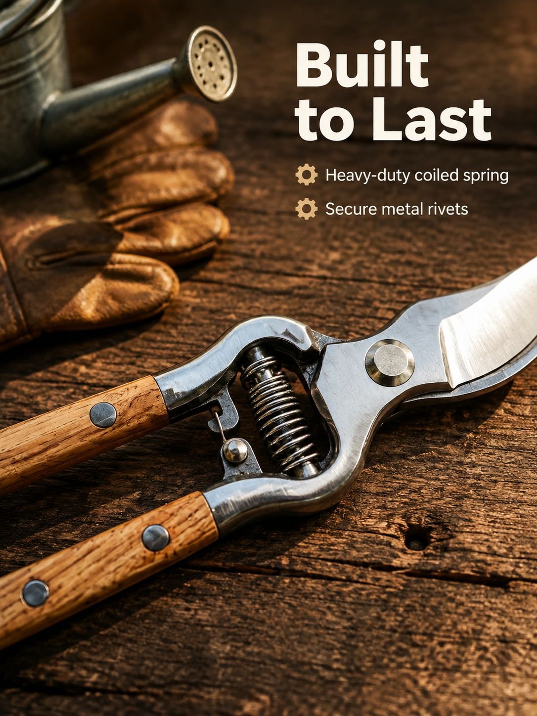 Ergonomic wooden handle garden scissors for comfortable grip