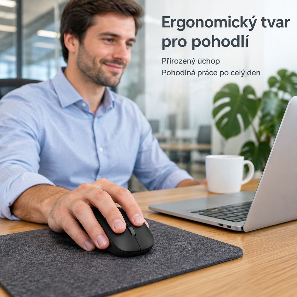 Ergonomická bezdrátová tichá Bluetooth myš