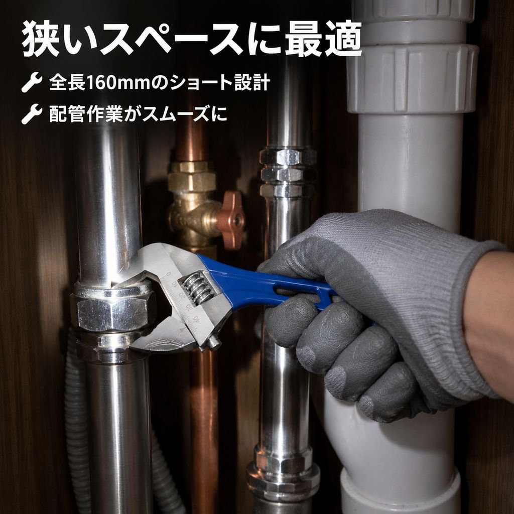 大口径ショートハンドル調整式レンチ