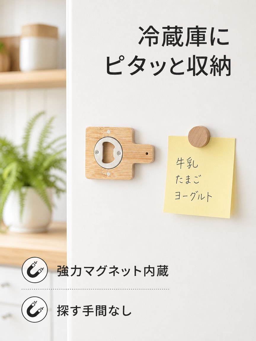 竹製のマグネット式栓抜き