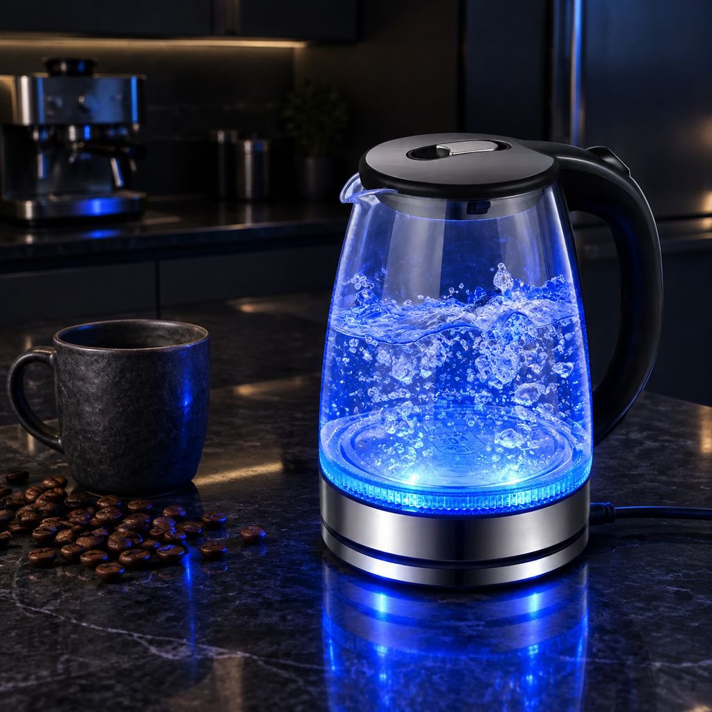 Glass Electric Kettle with Boil-Dry Protection and Blue LED Light