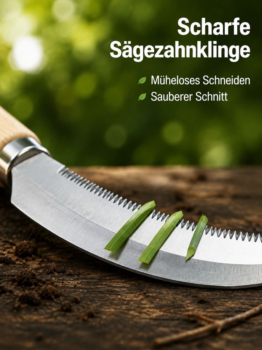 Ganzstahl/Edelstahl Langstielige Sägezahnsichel Multifunktionale Unkrautsichel