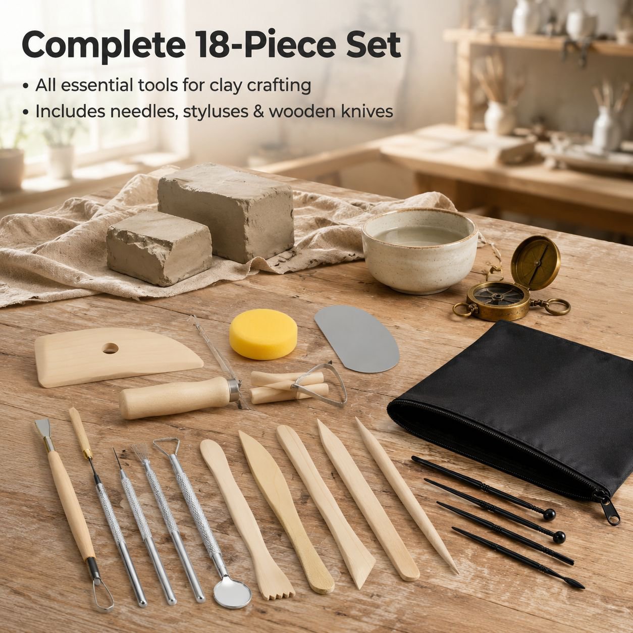 Stone Plastic Clay Carving Tool Kit for DIY, Includes 7 Carving Needles and Pottery Tools