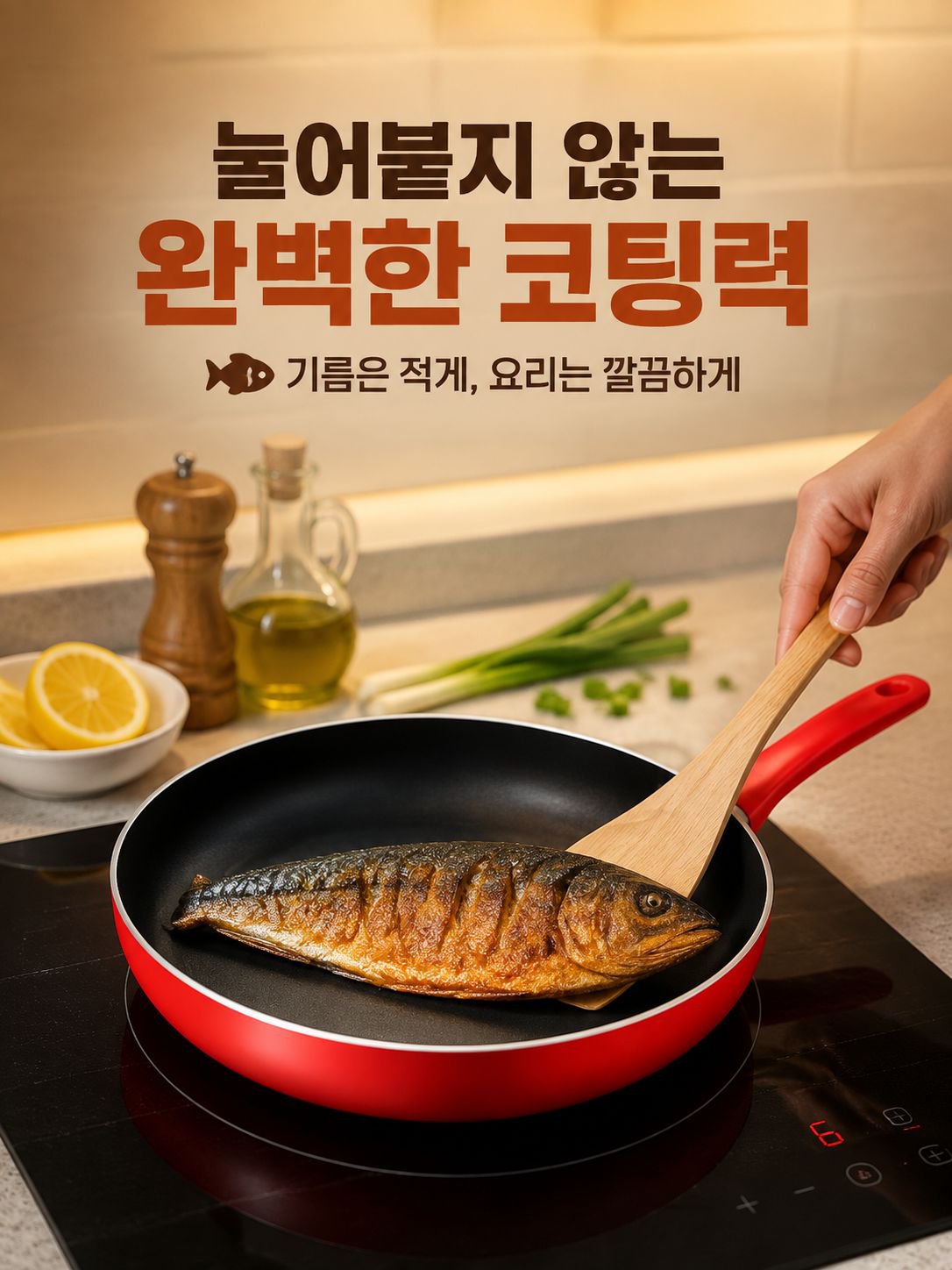 주방에서 사용하는 SUPOR 레드 프라이팬
