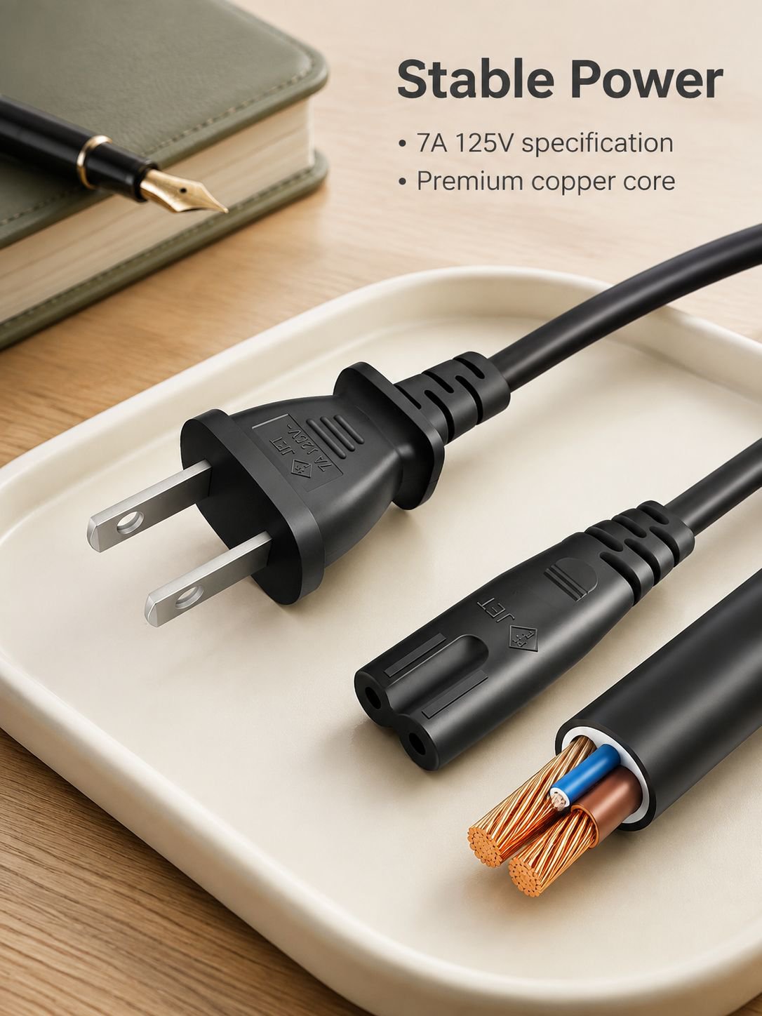 Universal black power cord for laptops and DVD players