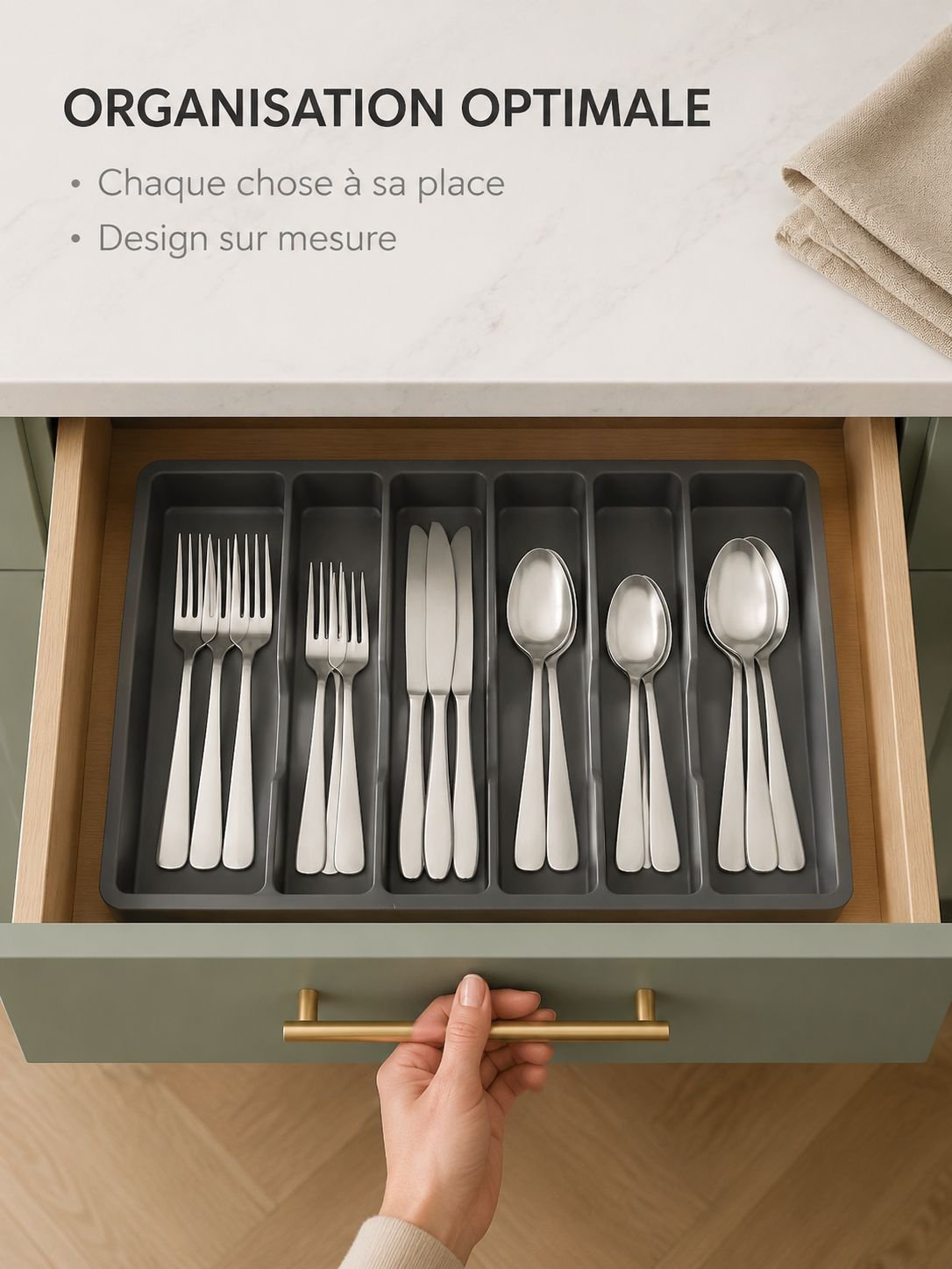 Boîte de rangement en silicone pour cuisine, séparateur de tiroir pour couverts