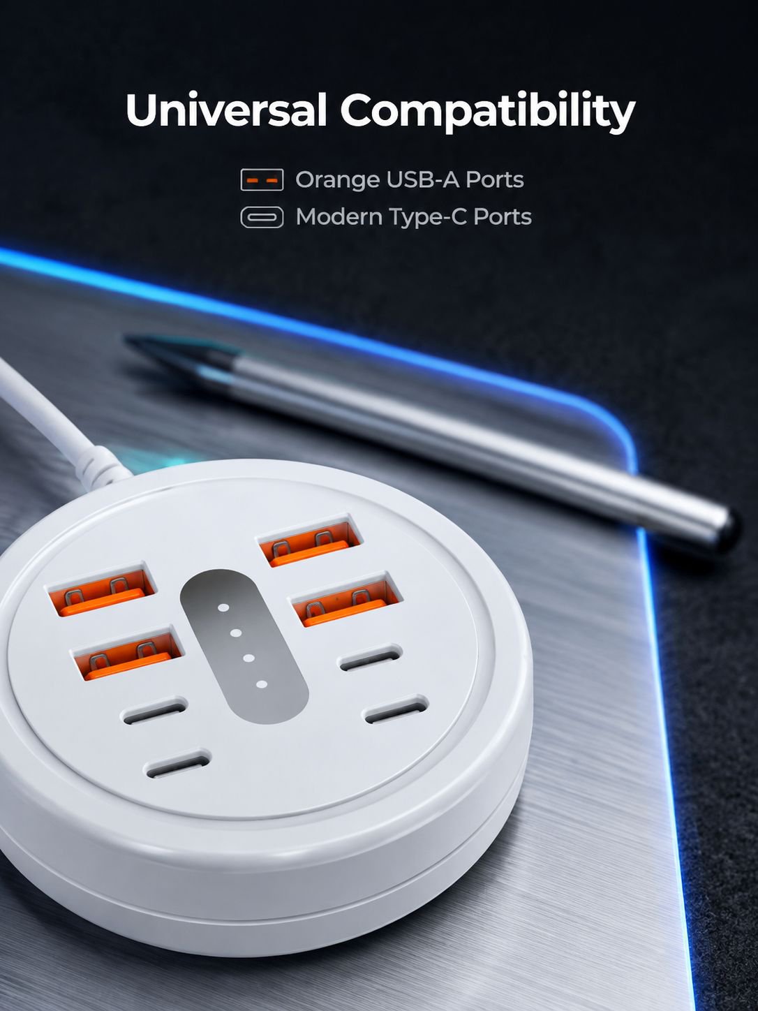 Circular 8-in-1 Portable Multi-Port Dock with USB + Type-C Fast Charging Phone Adapter Power Strip