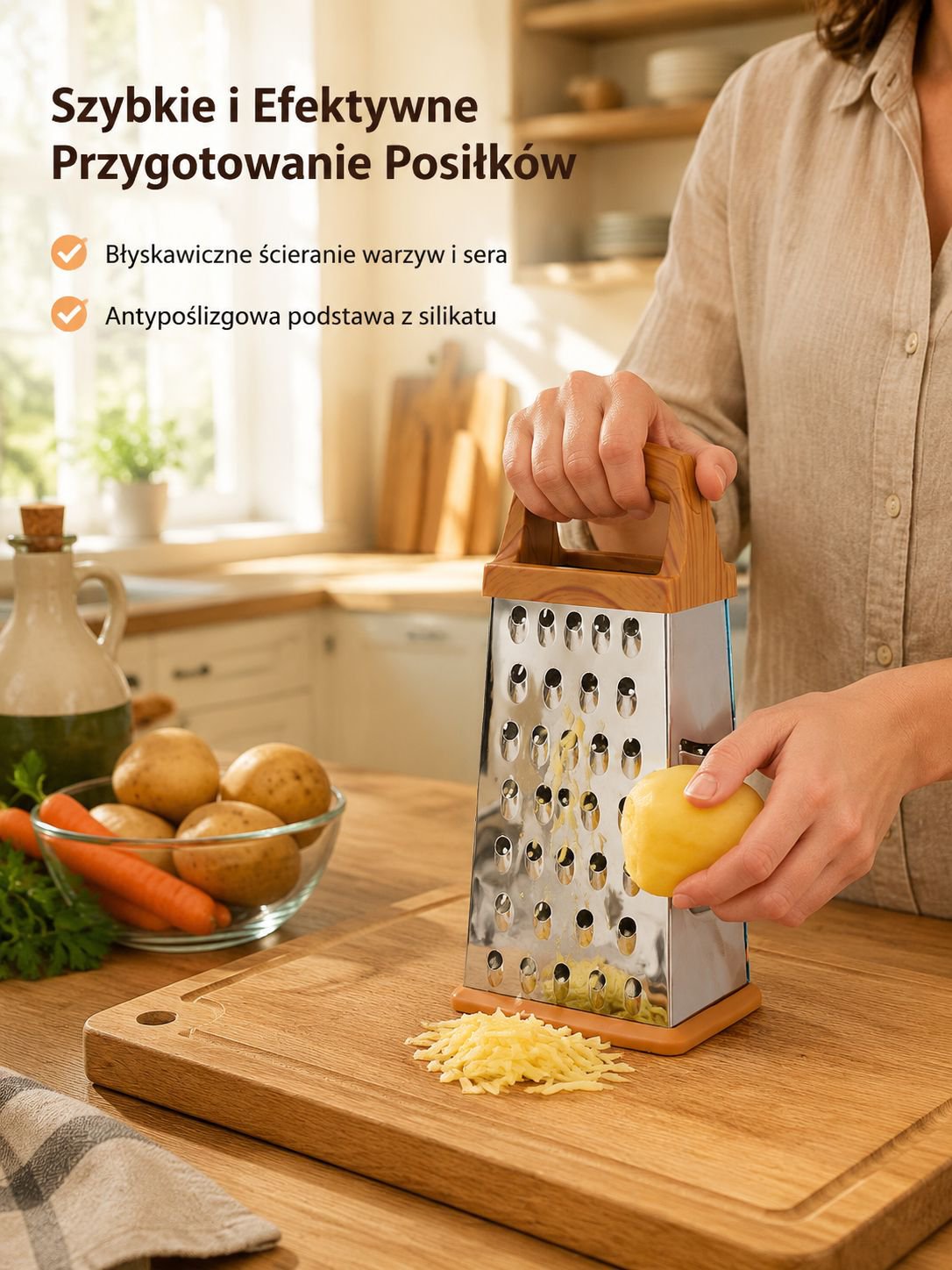 Wielozadaniowa krajalnica do warzyw z drewnianą rączką i stalą nierdzewną