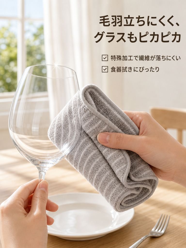 吸水性が高く、糸くずが出ず、お手入れが簡単なクリーニングタオル、ふきん、糸くずの出ないふきん