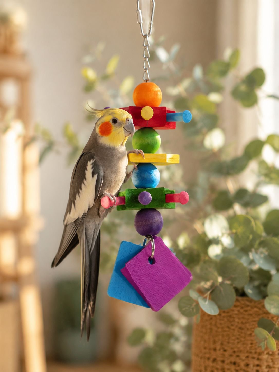 Natural wooden parrot toy stand for chewing and claw training