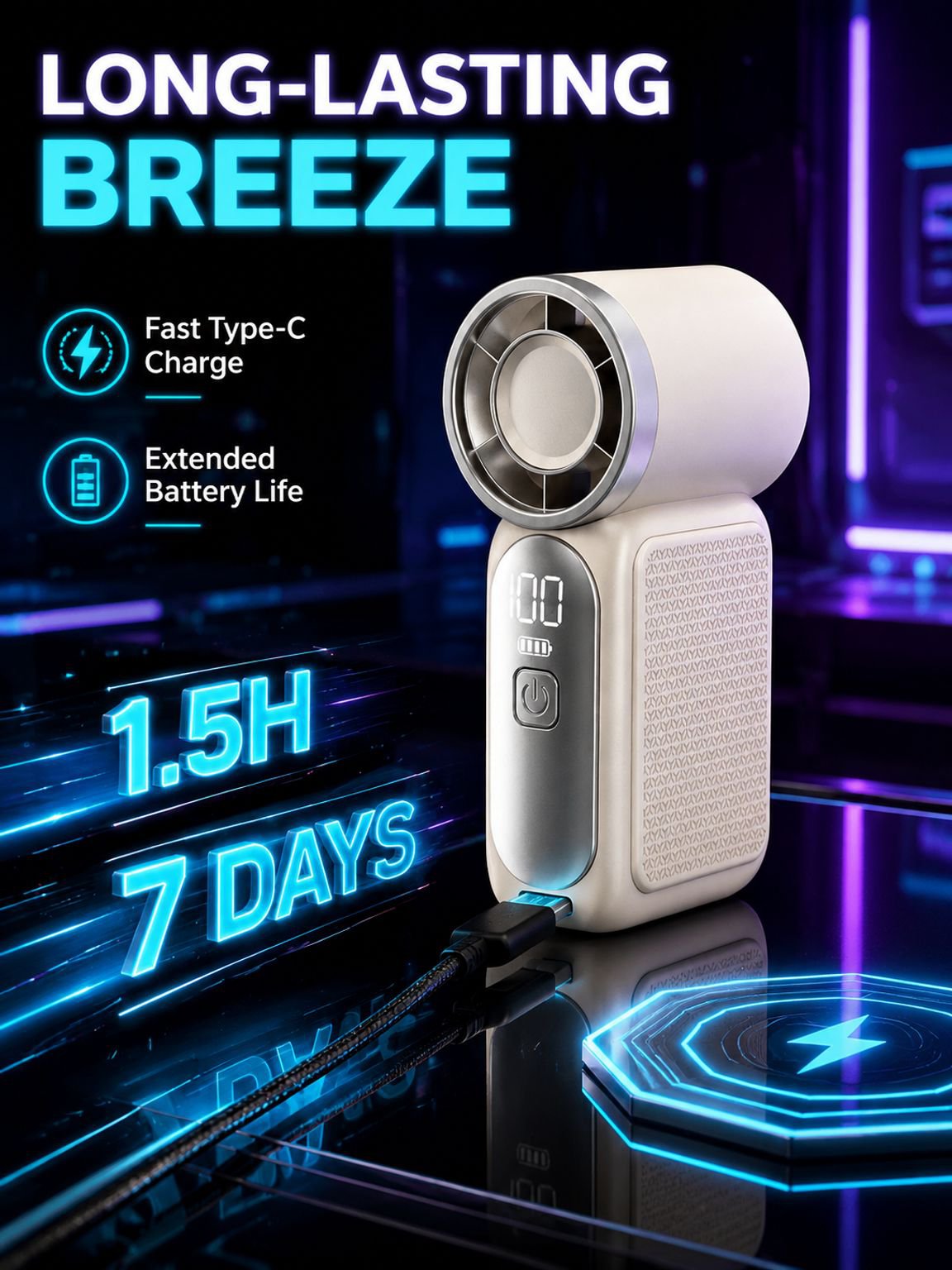 X688 Handheld Mini Fan with Turbo Speed, High Wind Power, USB Charging, Long Battery Life, Portable 