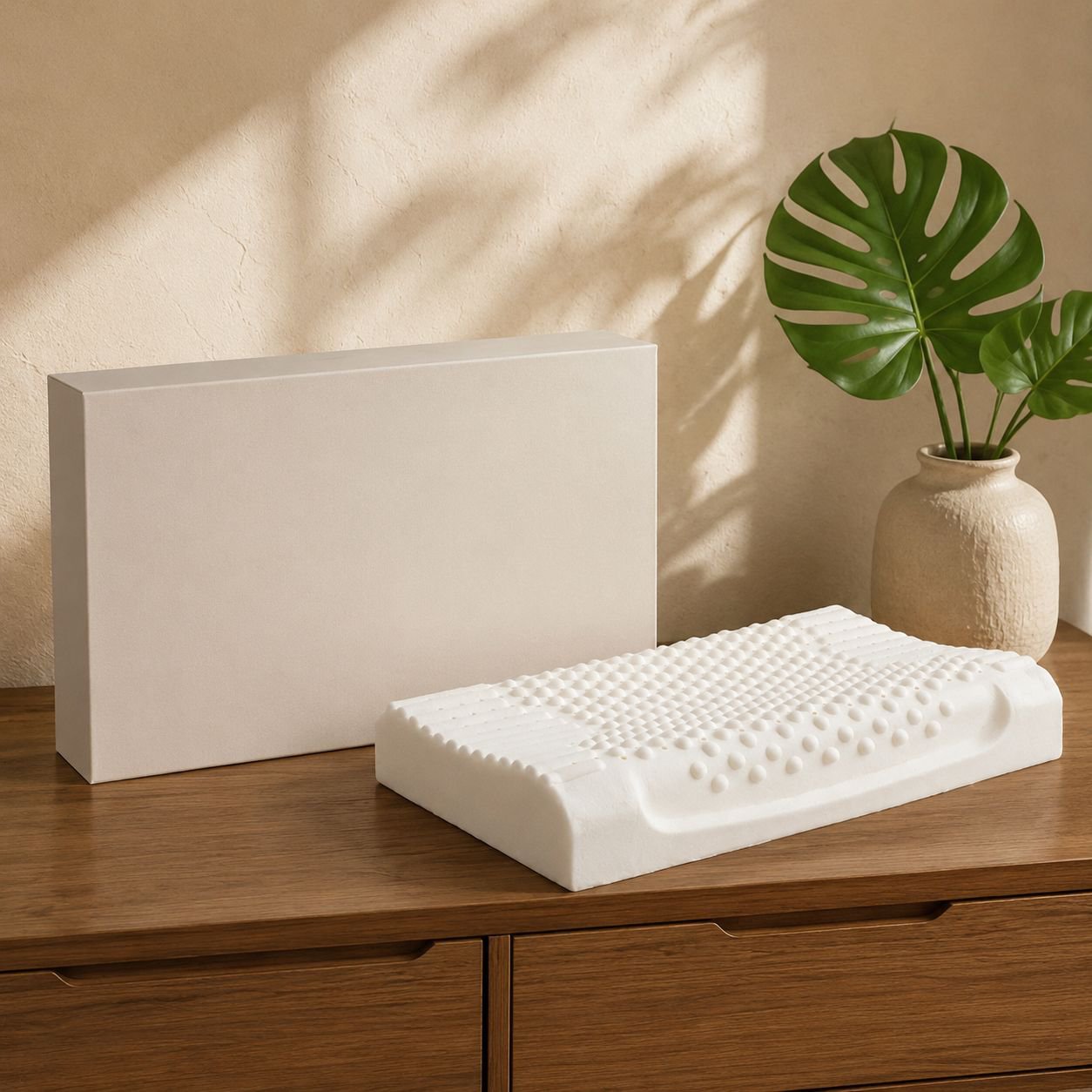 Uso de la almohada de masaje de látex natural en dormitorio moderno