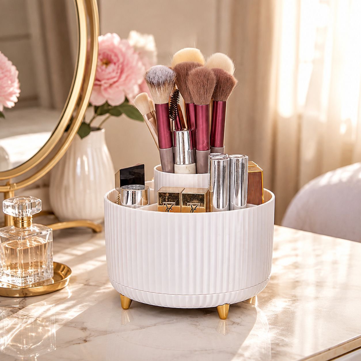 Rotating Makeup Brush Storage Box, Lipstick Eyeshadow Pencil Dustproof Organizer