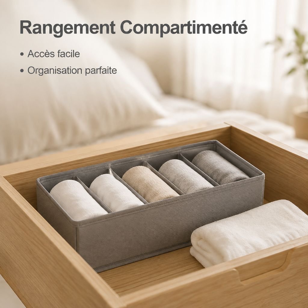 Boîte de rangement pliable et compartimentée pour chaussettes et sous-vêtements