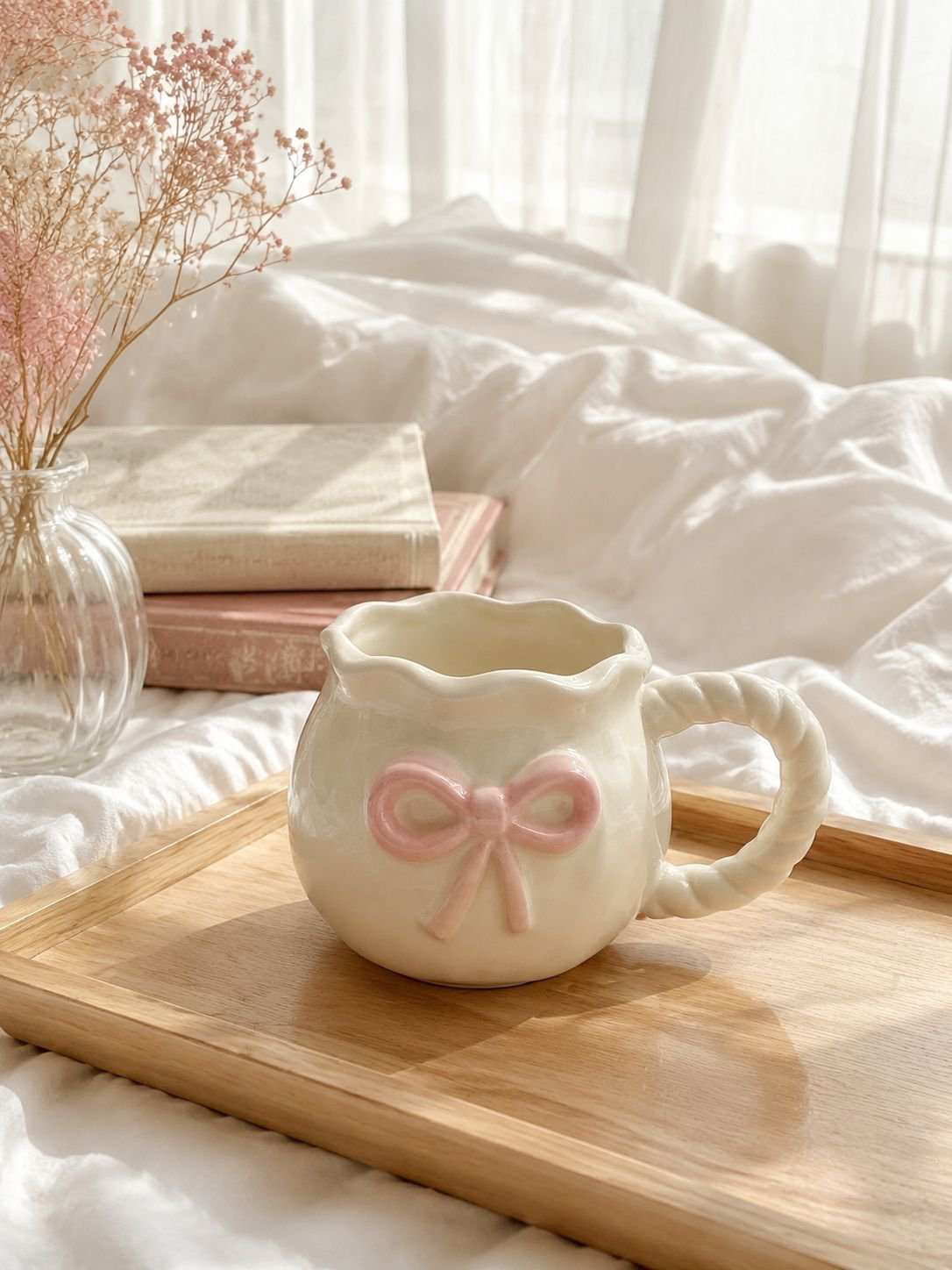 Quirky bow handle ceramic cup for drinks